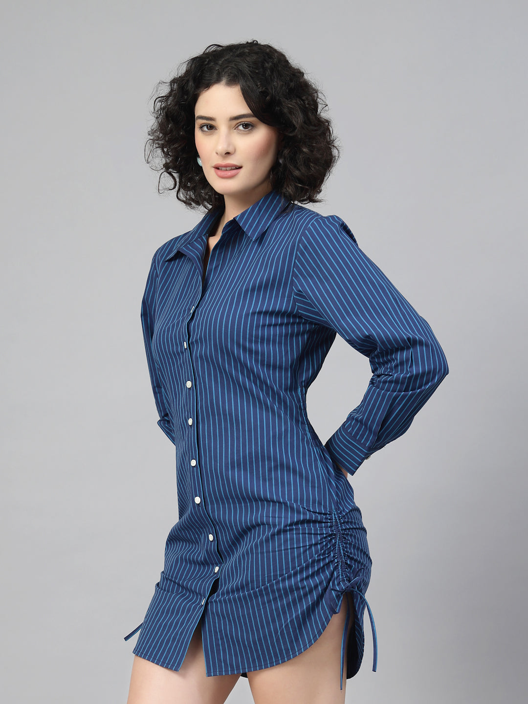 Nevy Blue Striped Shirt Dress-JEFF COOPER