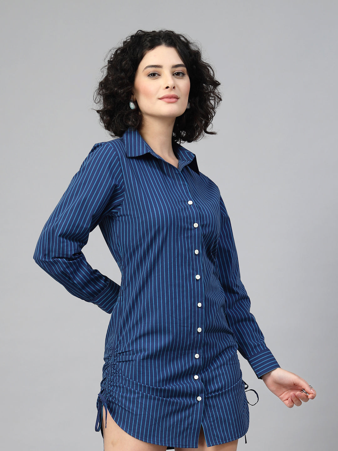 Nevy Blue Striped Shirt Dress-JEFF COOPER