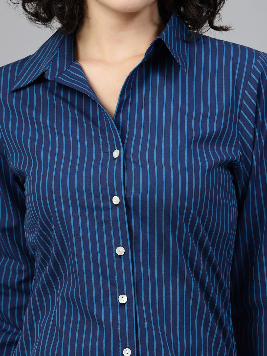Nevy Blue Striped Shirt Dress-JEFF COOPER
