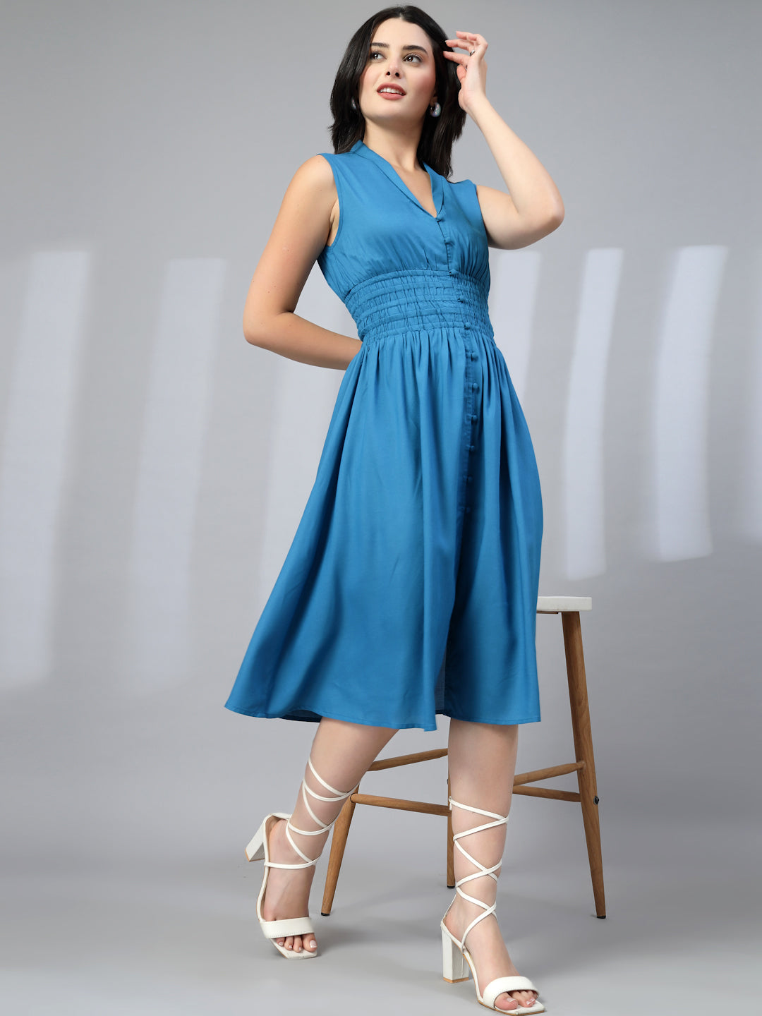 Midi dress with elasticated waist with front slit-JEFF COOPER