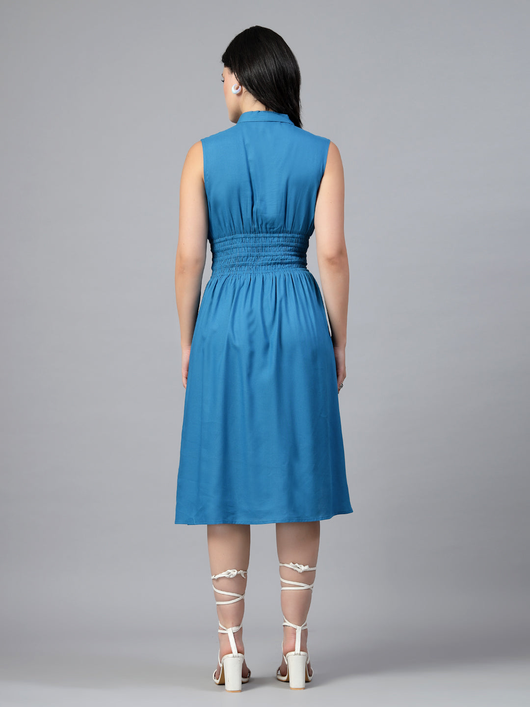 Midi dress with elasticated waist with front slit-JEFF COOPER