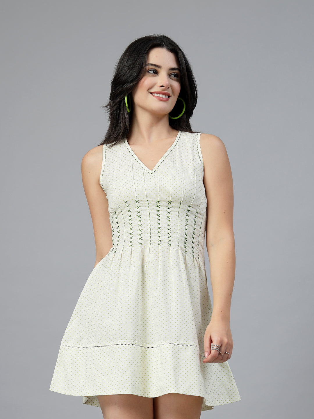 LT green polka dot dress-JEFF COOPER