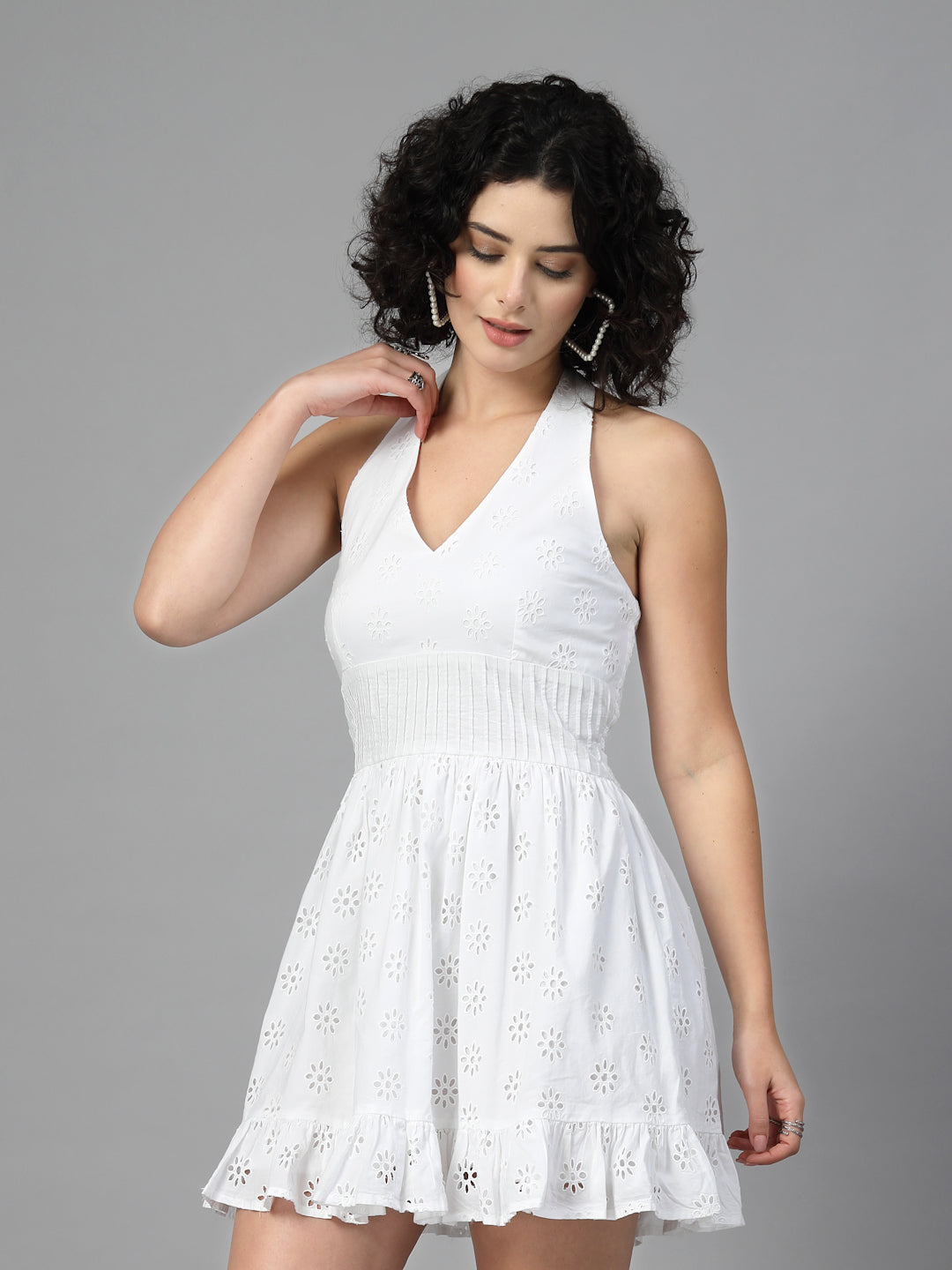 mini dress in cotton embroidered -JEFF COOPER