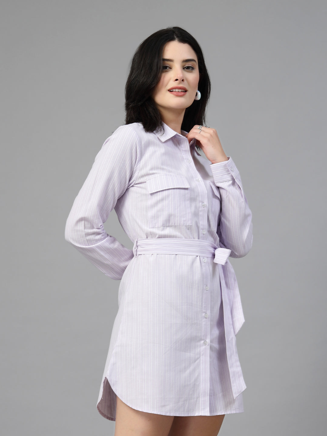 Long sleeves and waist belt Shirt Dress-JEFF COOPER