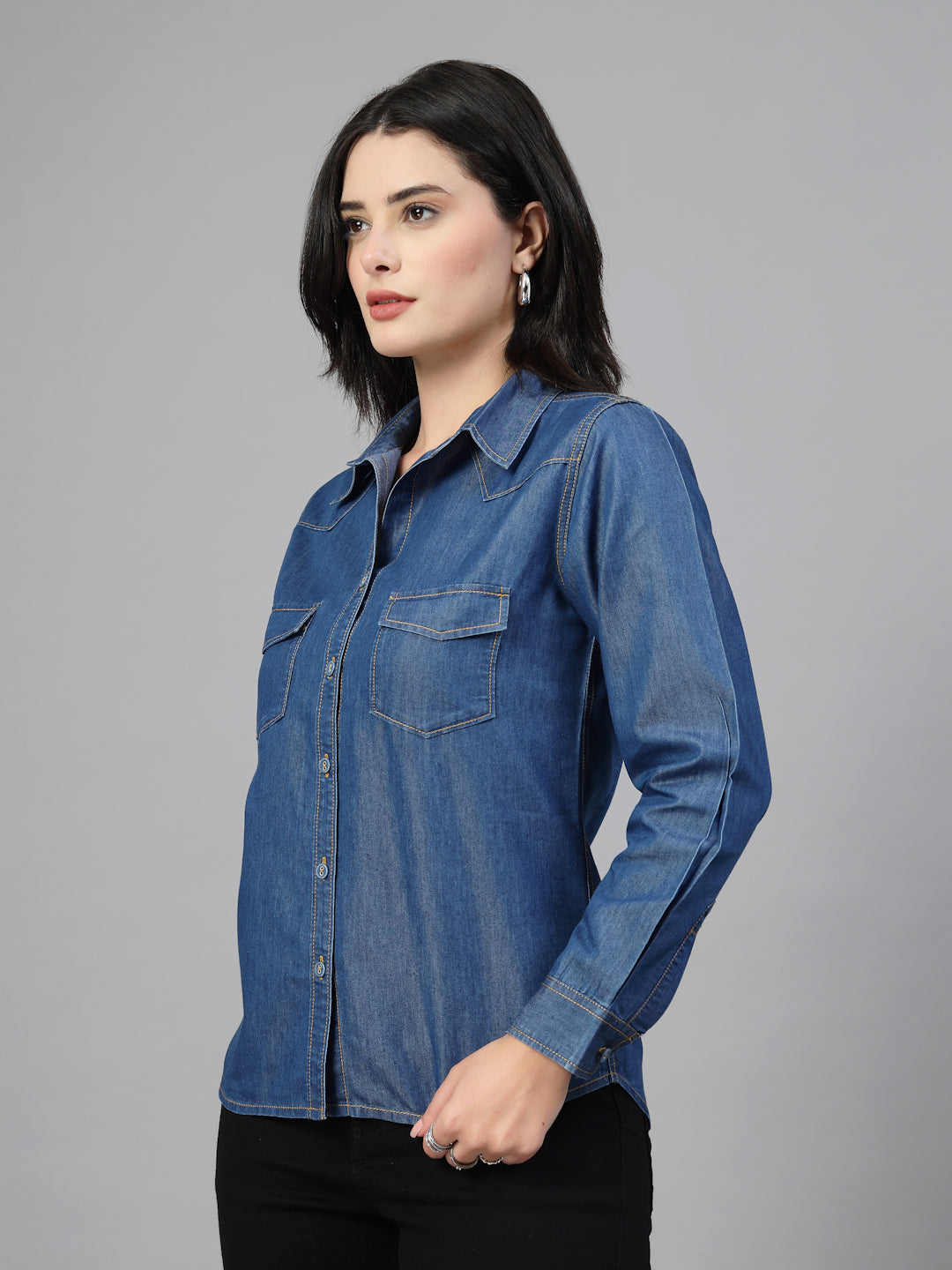 Classic denim shirt with a pointed collar-JEFF COOPER