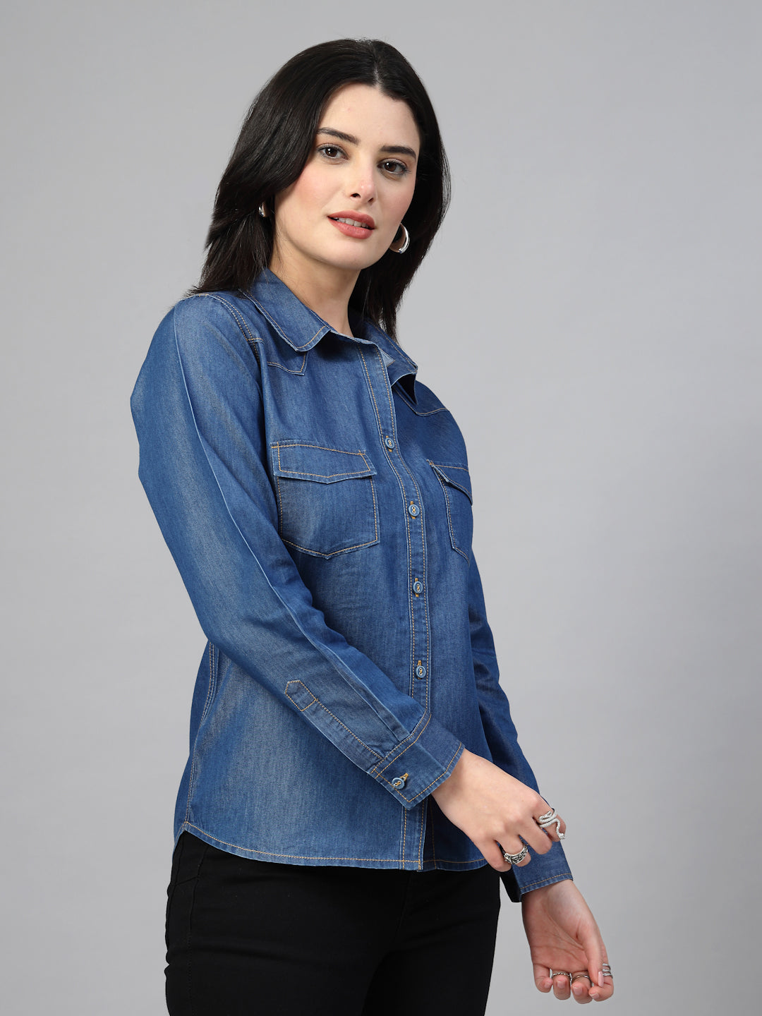 Classic denim shirt with a pointed collar-JEFF COOPER