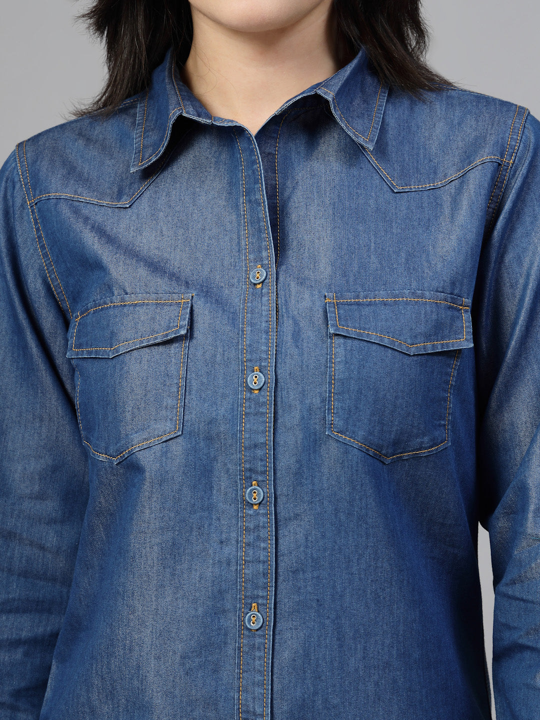 Classic denim shirt with a pointed collar-JEFF COOPER