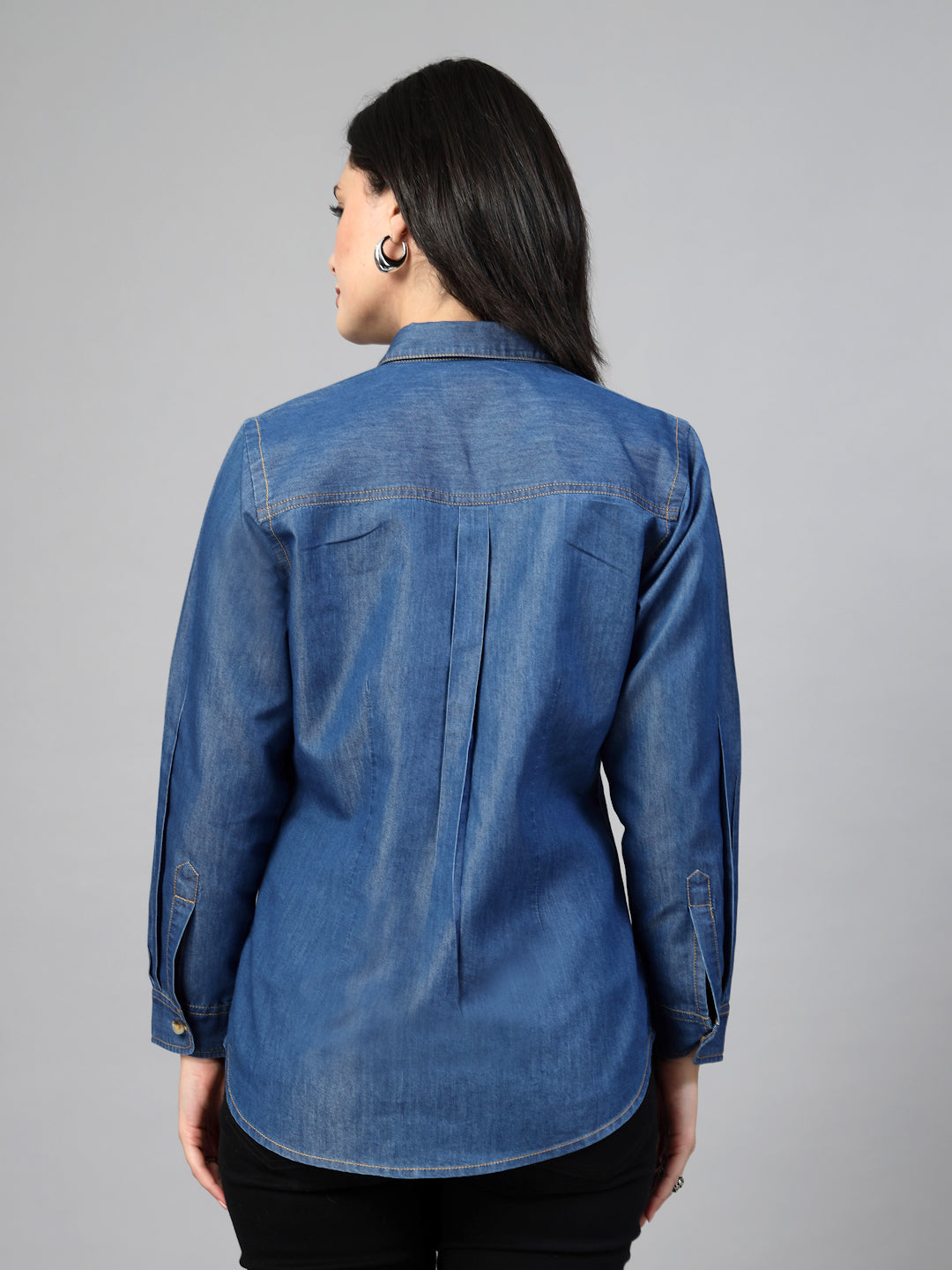 Tailored denim shirt featuring vertical pleats-JEFF COOPER