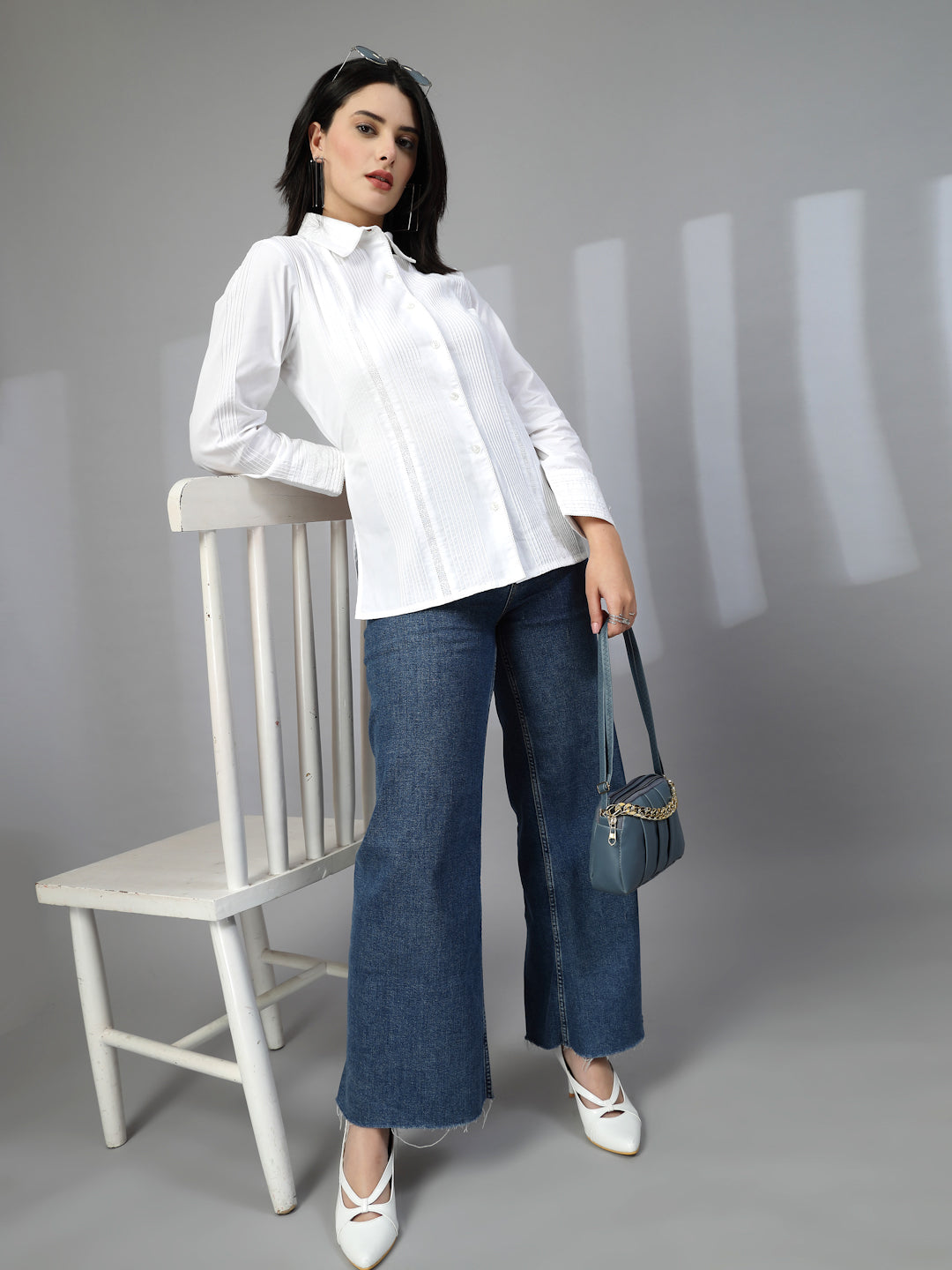 Regular shirt with pintucks laces and side slits-JEFF COOPER