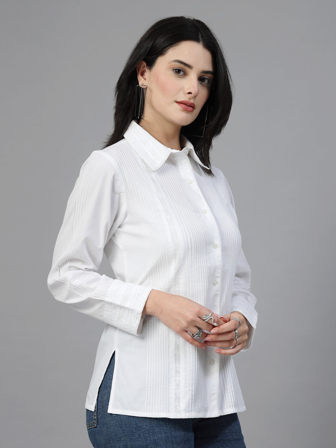 Regular shirt with pintucks laces and side slits-JEFF COOPER