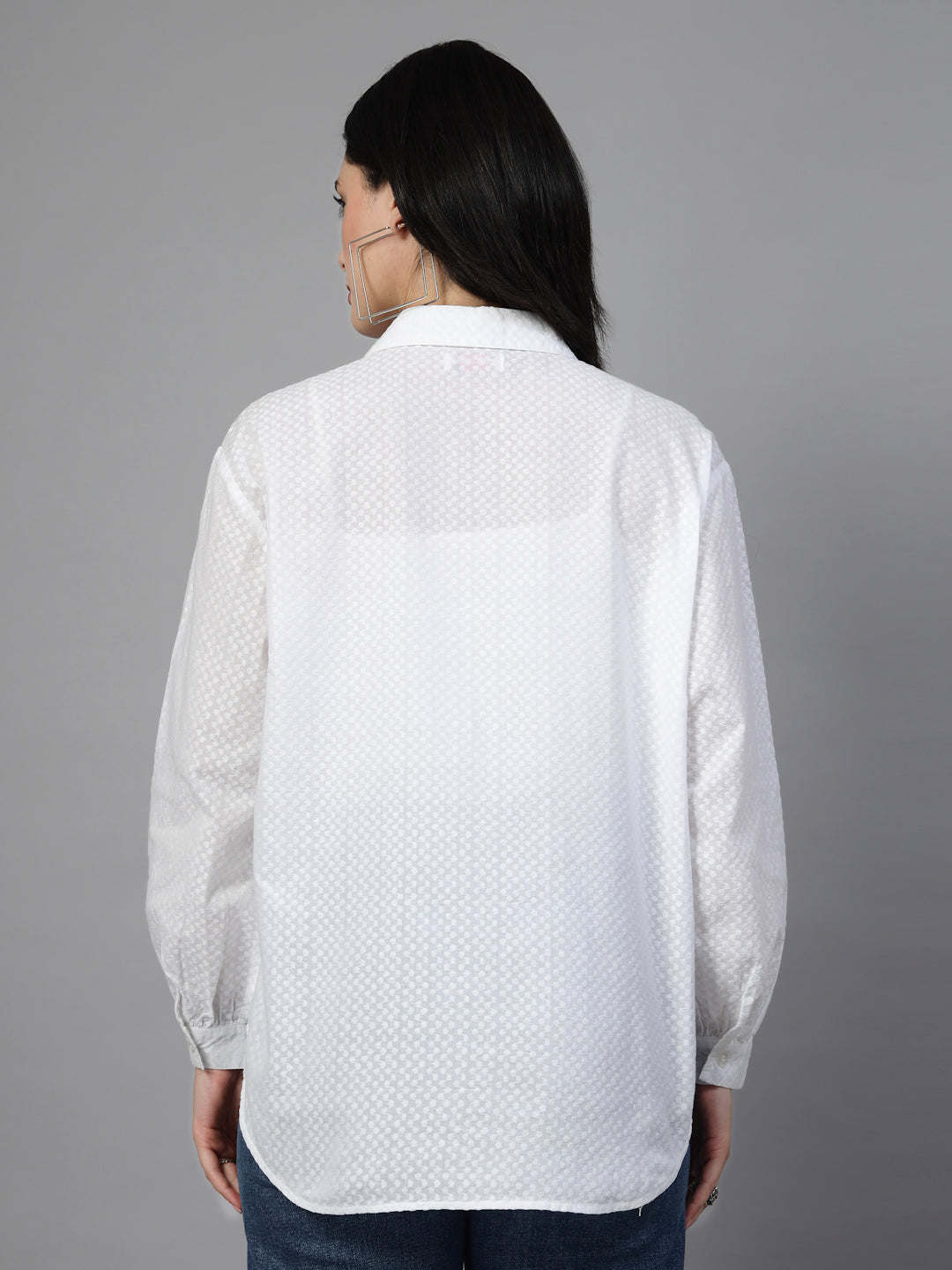 White Self Design Shirt-JEFF COOPER