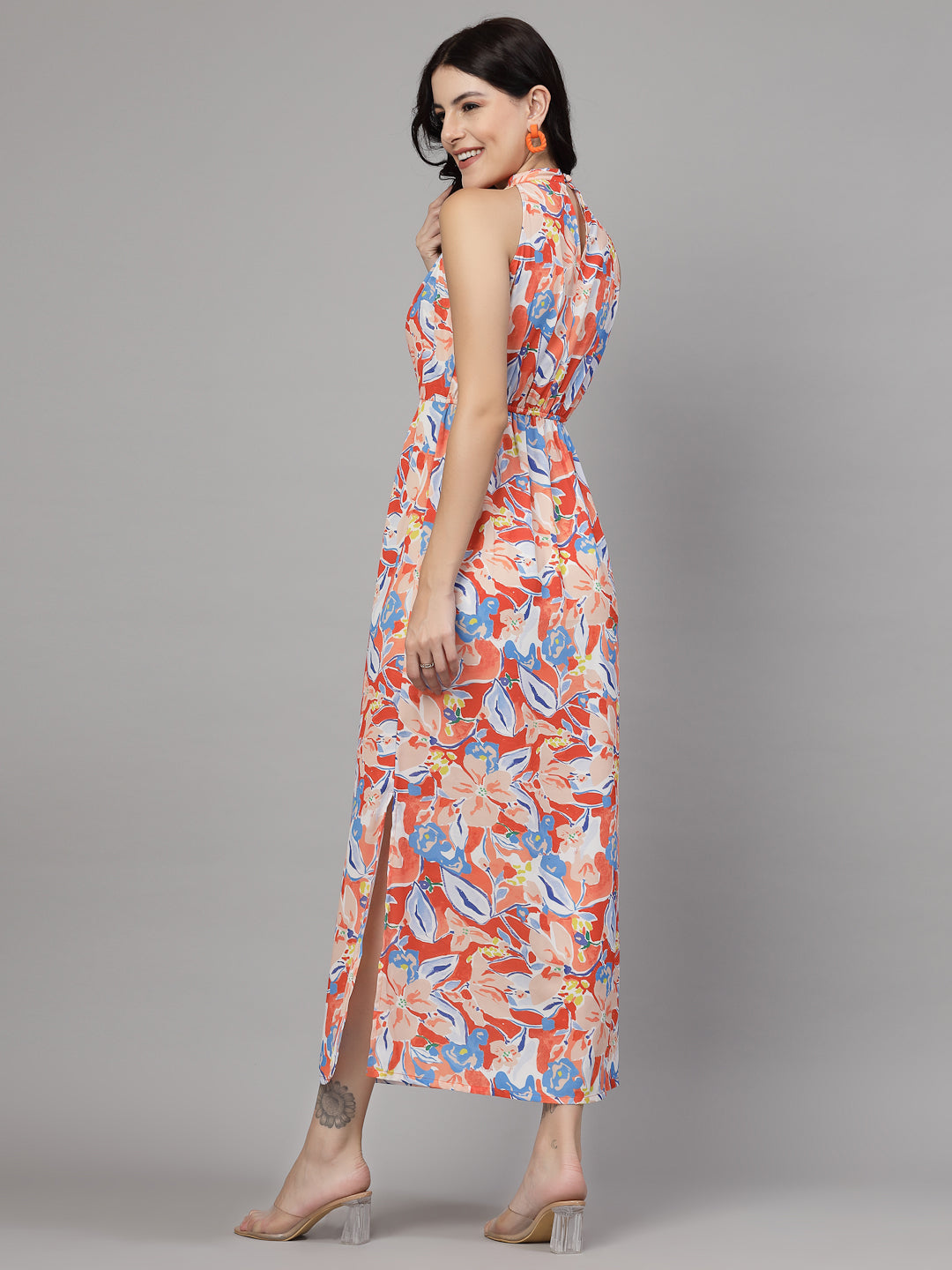 Floral Halter Neck Dress-JEFF COOPER