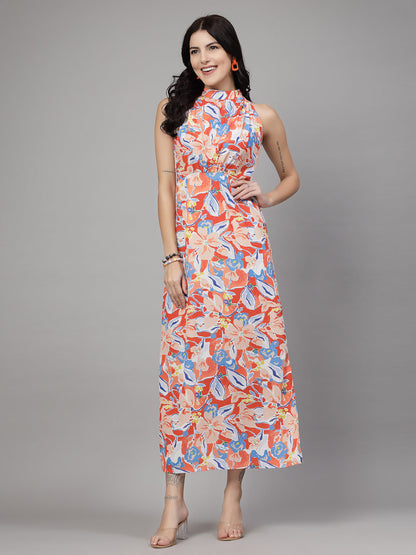 Floral Halter Neck Dress-JEFF COOPER