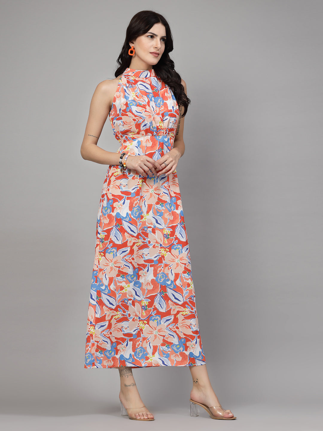 Floral Halter Neck Dress-JEFF COOPER