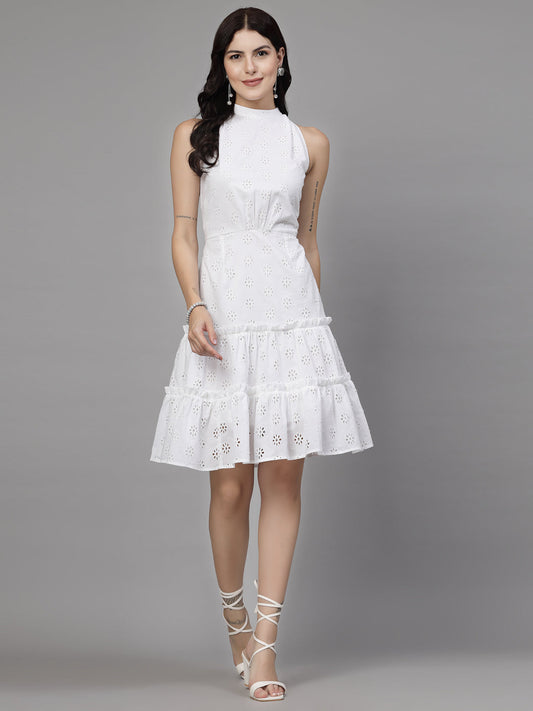 Halter Neck knee length tiered dress-JEFF COOPER