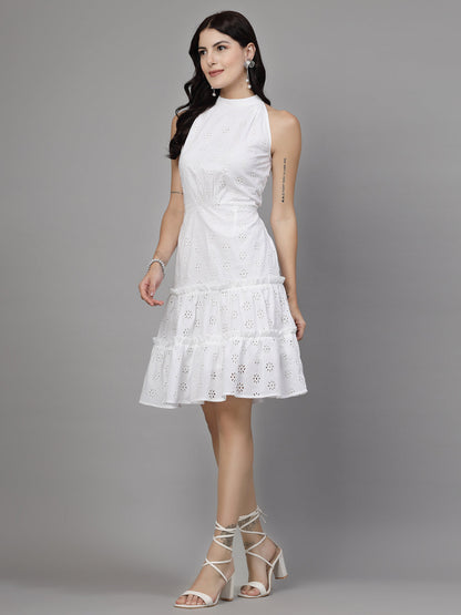 Halter Neck knee length tiered dress-JEFF COOPER