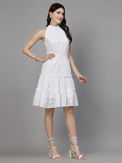 Halter Neck knee length tiered dress-JEFF COOPER
