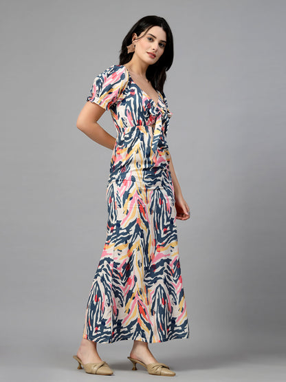 Abstract Printed Maxi Dress-JEFF COOPER