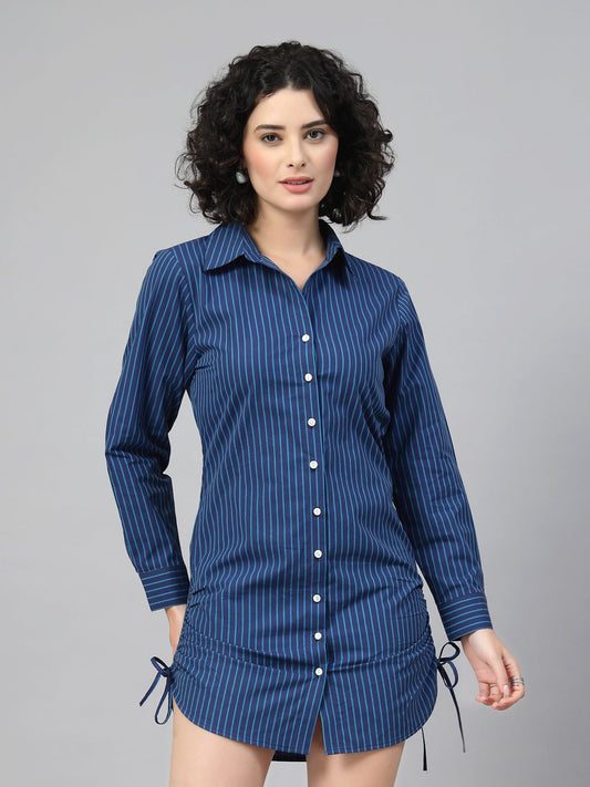 Nevy Blue Striped Shirt Dress-JEFF COOPER