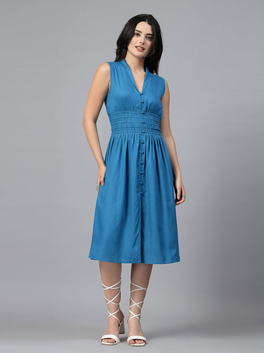 Midi dress with elasticated waist with front slit-JEFF COOPER