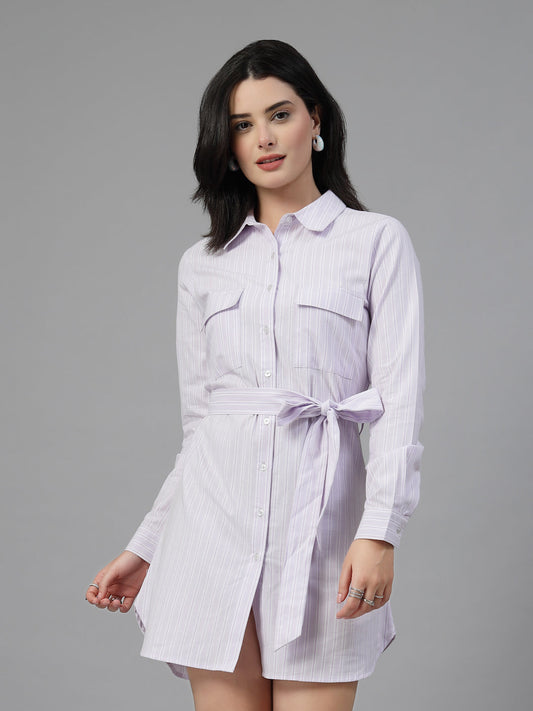 Long sleeves and waist belt Shirt Dress-JEFF COOPER