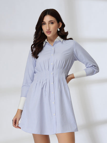 Shirt Dress with Pleats at waist-JEFF COOPER