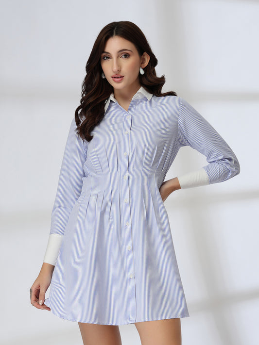 Shirt Dress with Pleats at waist-JEFF COOPER