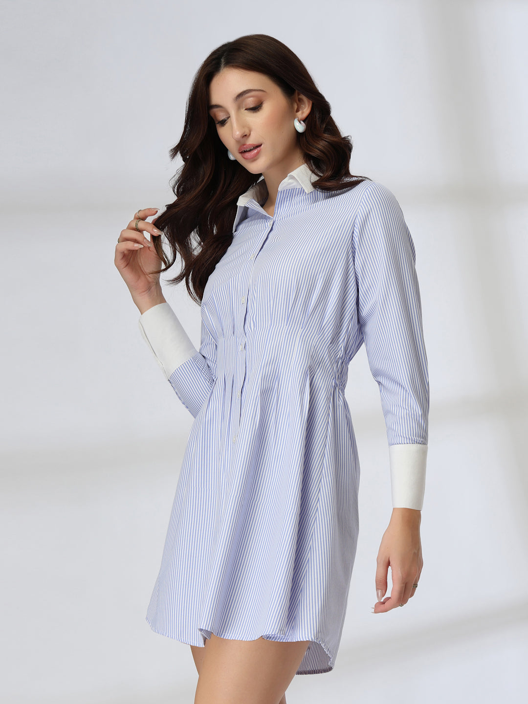 Shirt Dress with Pleats at waist-JEFF COOPER