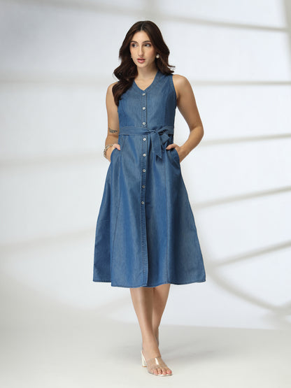 Denim dres With belt and side pockets-JEFF COOPER