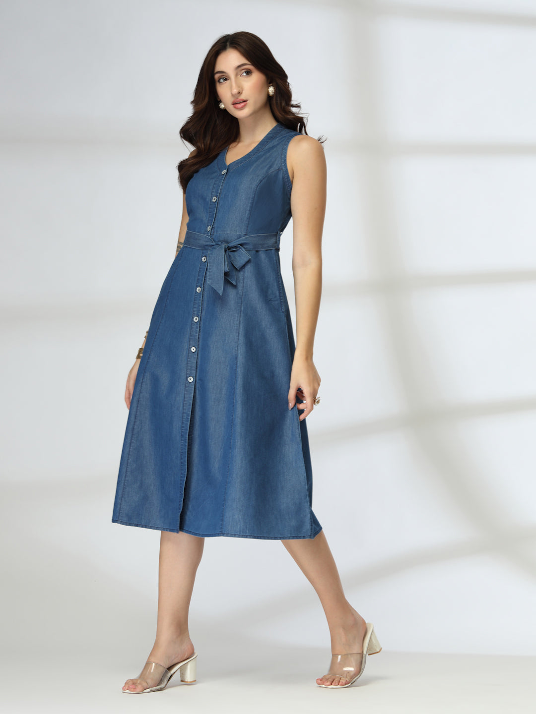 Denim dres With belt and side pockets-JEFF COOPER