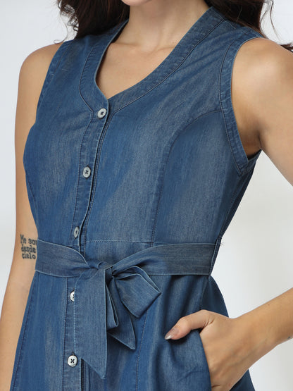 Denim dres With belt and side pockets-JEFF COOPER