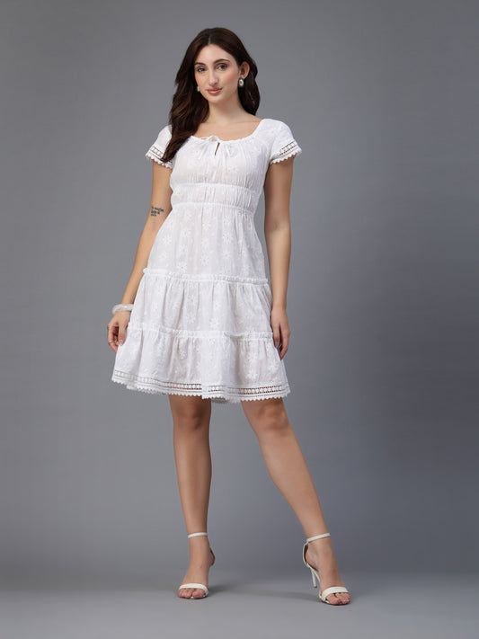 White dress  along with decorative trims-JEFF COOPER
