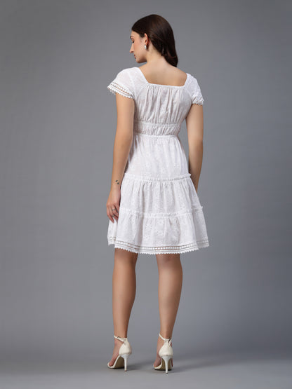 White dress  along with decorative trims-JEFF COOPER