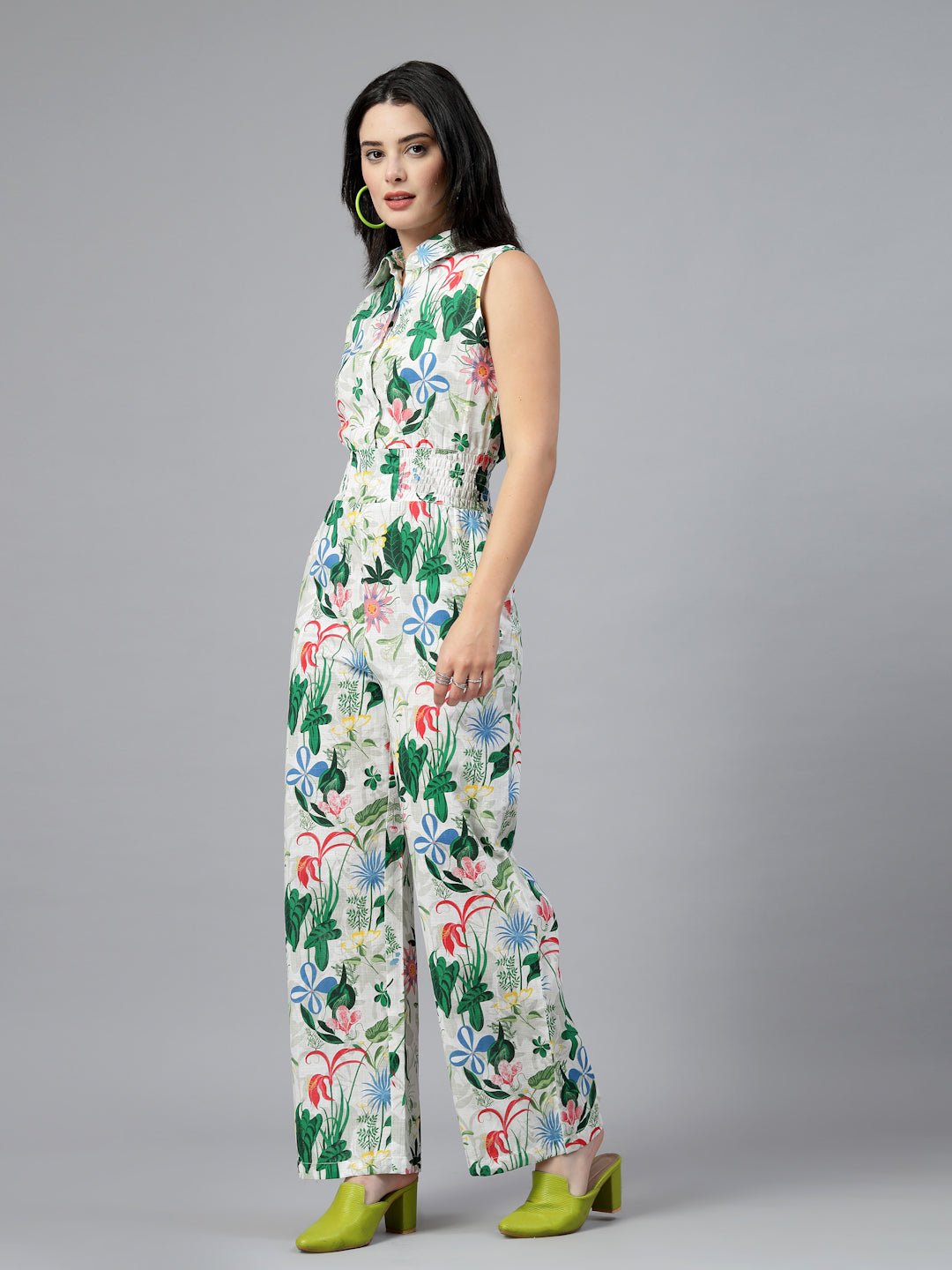 White Floral Sleeveless Jumpsuit-JEFF COOPER