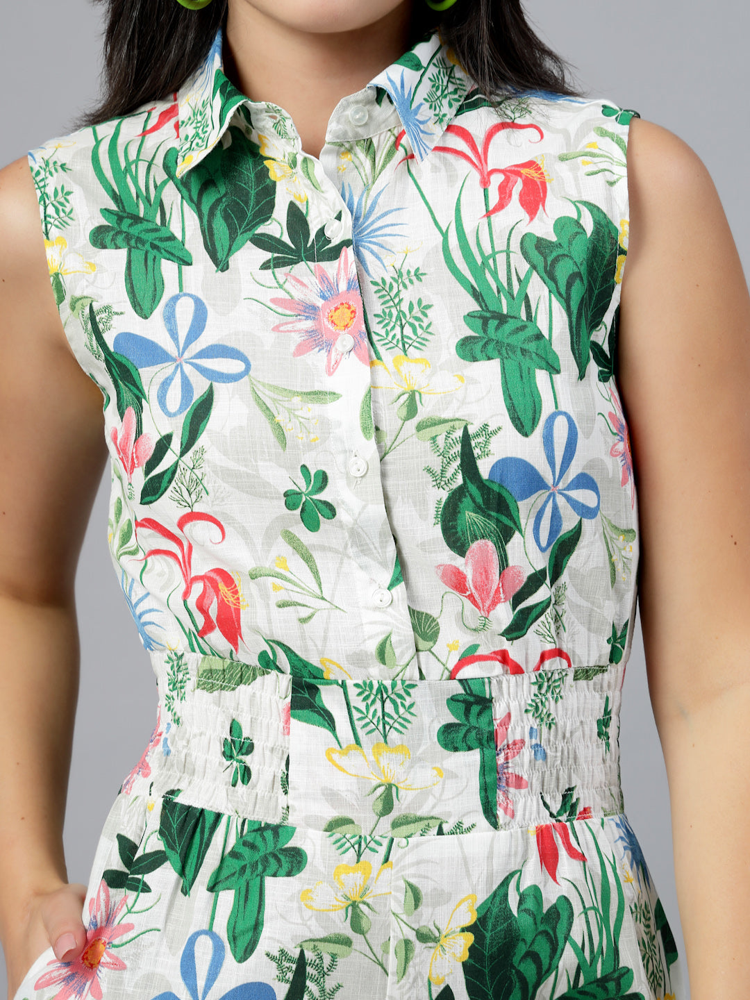 White Floral Sleeveless Jumpsuit-JEFF COOPER