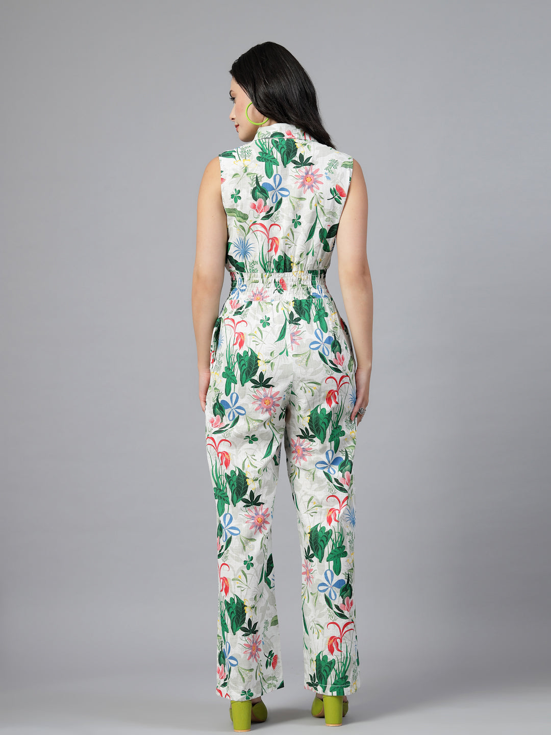 White Floral Sleeveless Jumpsuit-JEFF COOPER