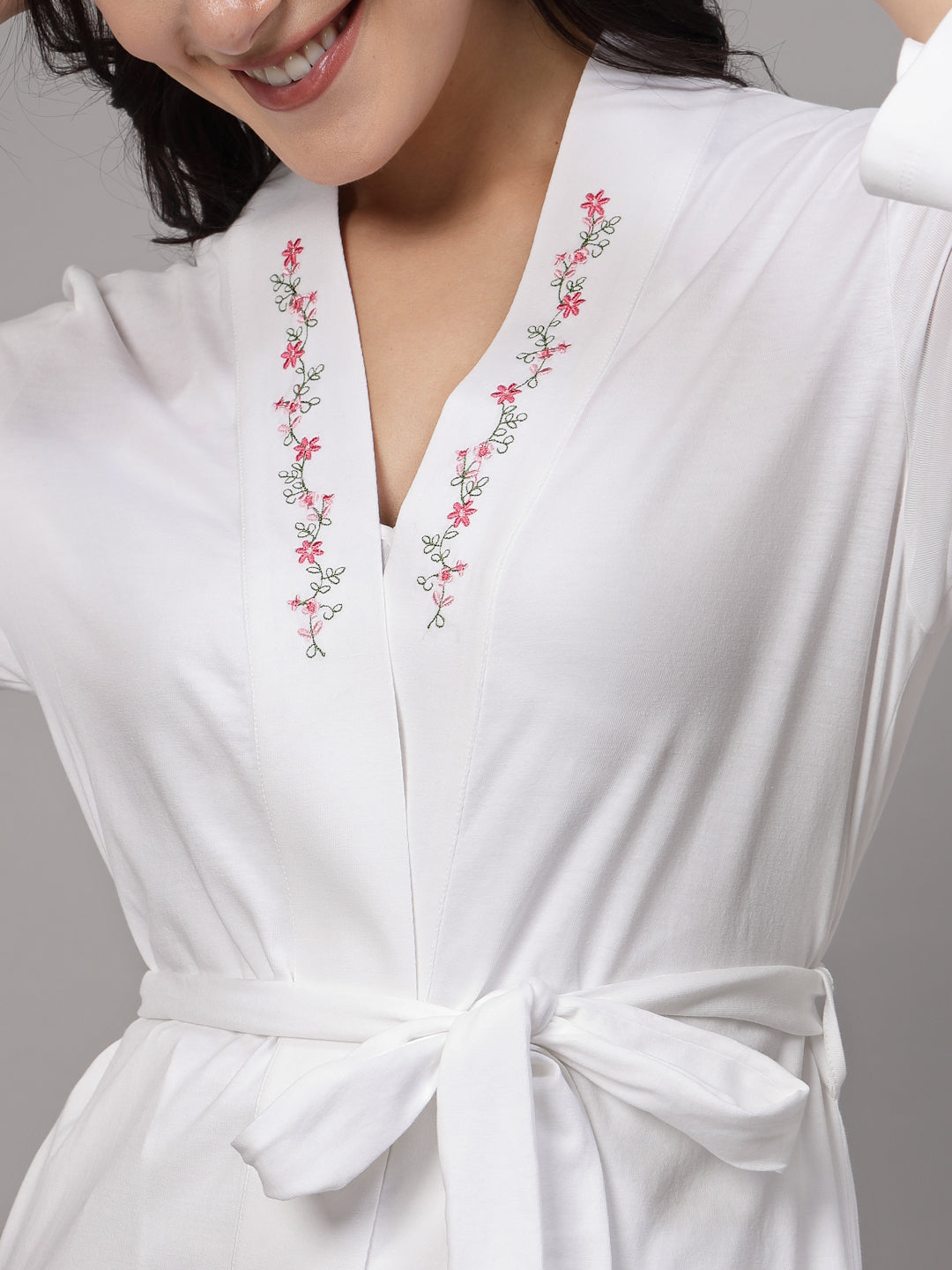 Floral Embroidery Short Robe-JEFF COOPER