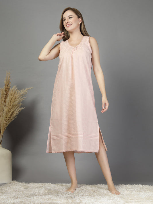 Self Design in Cotton Dubby Night Dress-JEFF COOPER