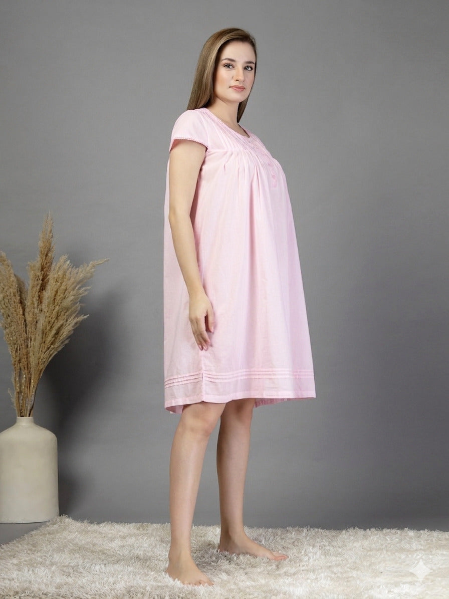 Cotton night dress in light pink colour-JEFF COOPER