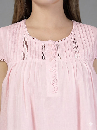Cotton night dress in light pink colour-JEFF COOPER