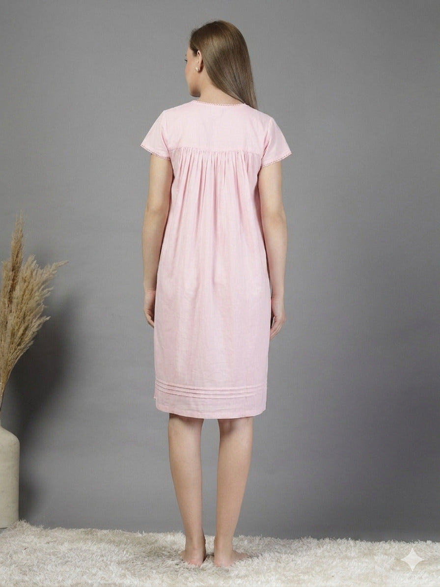 Cotton night dress in light pink colour-JEFF COOPER