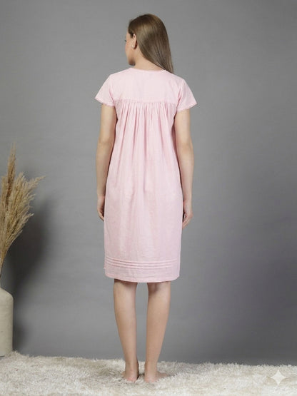 Cotton night dress in light pink colour-JEFF COOPER