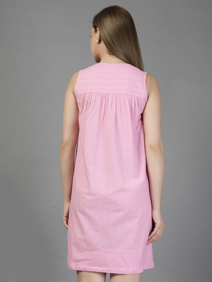 Cotton night dress in Pink with Jacoba Self Embroidered-JEFF COOPER