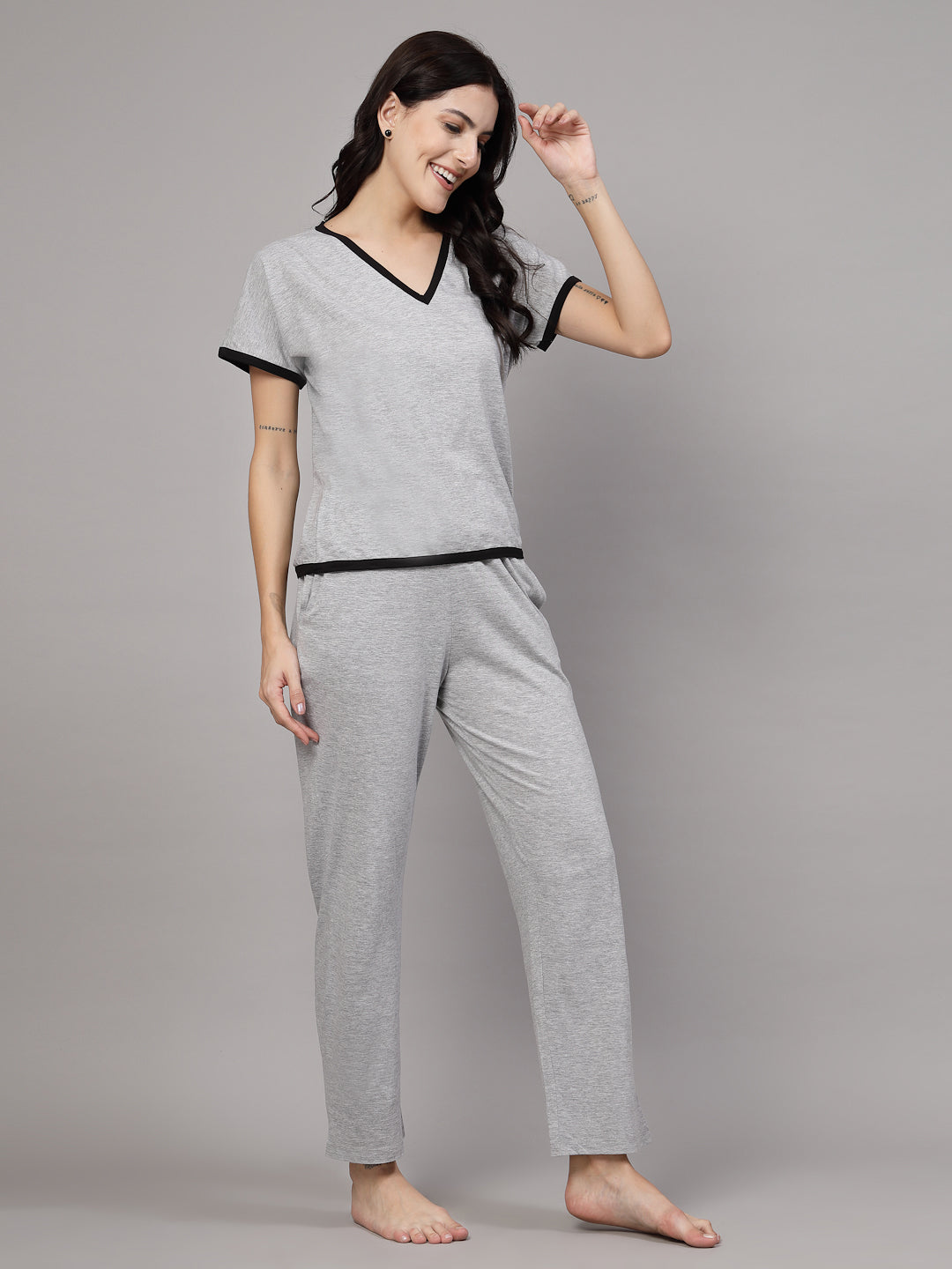 Grey Cotton Jersey Set-JEFF COOPER