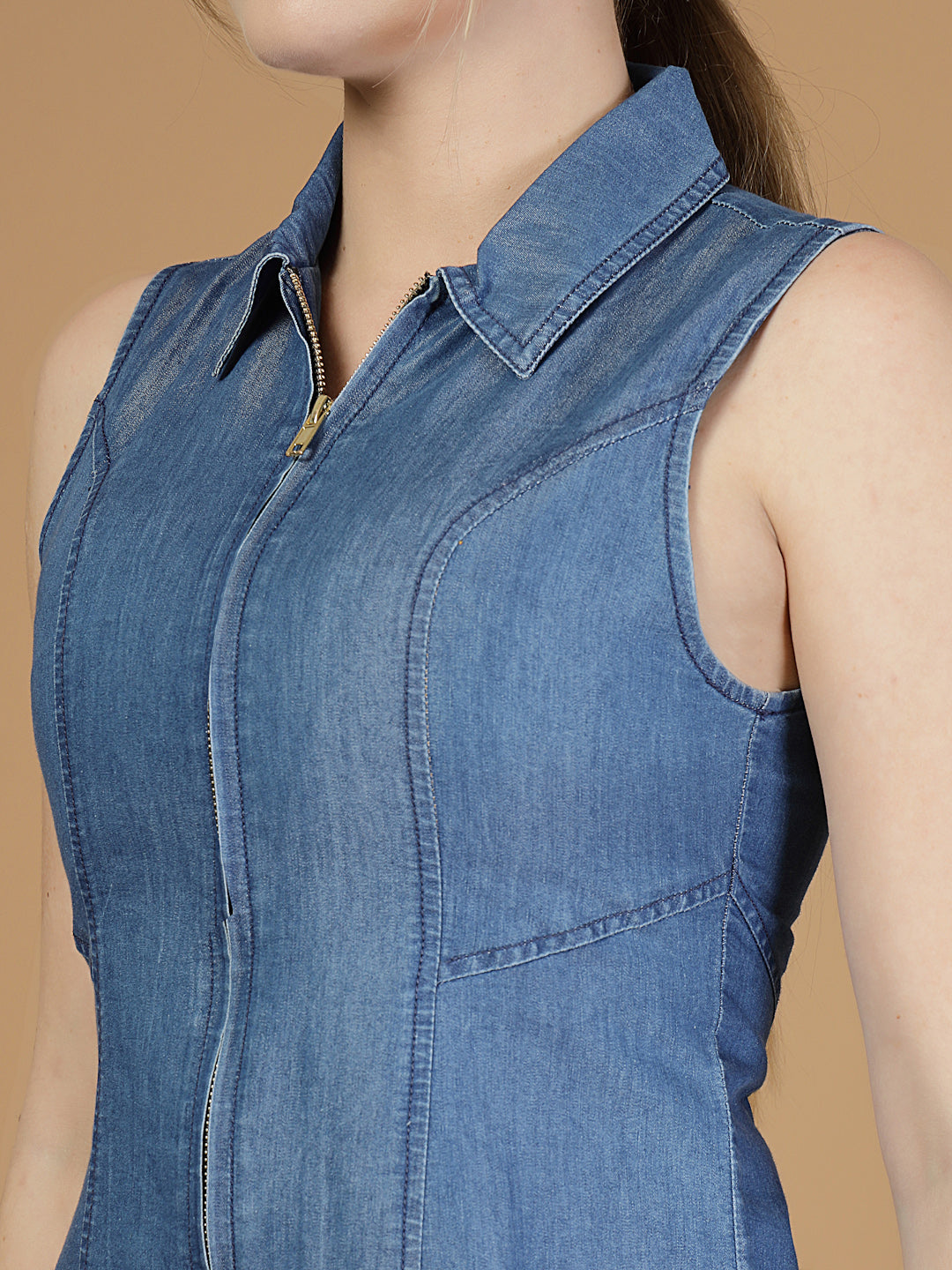 Women Blue Denim Co-ord Set-JEFF COOPER