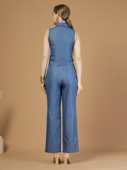 Women Blue Denim Co-ord Set-JEFF COOPER