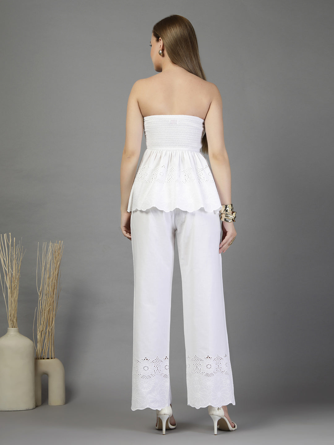 Corset in white cotton schiffly fabric with embroidery-JEFF COOPER