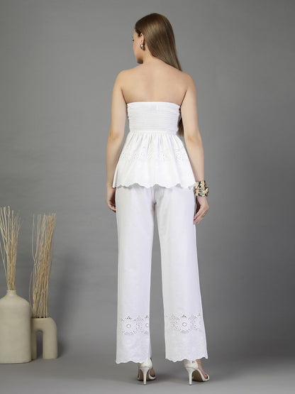 Corset in white cotton schiffly fabric with embroidery-JEFF COOPER