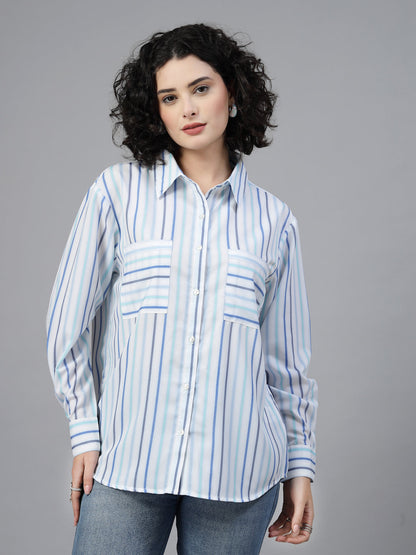 White Full Sleeves Striped Shirt-JEFF COOPER