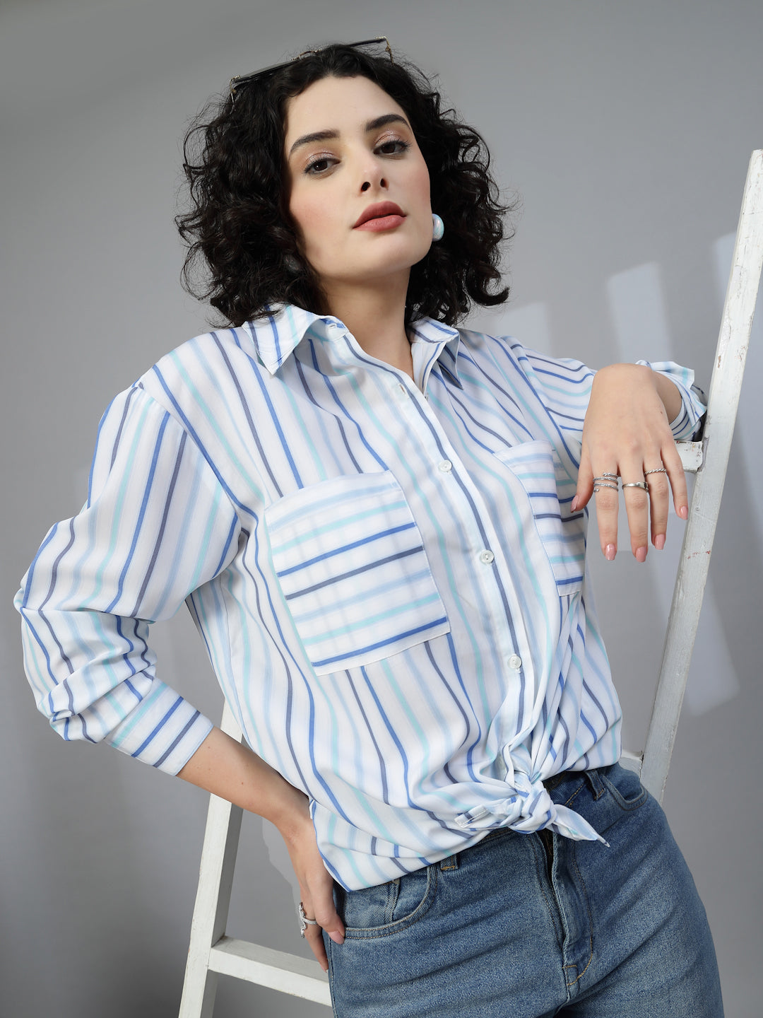 White Full Sleeves Striped Shirt-JEFF COOPER